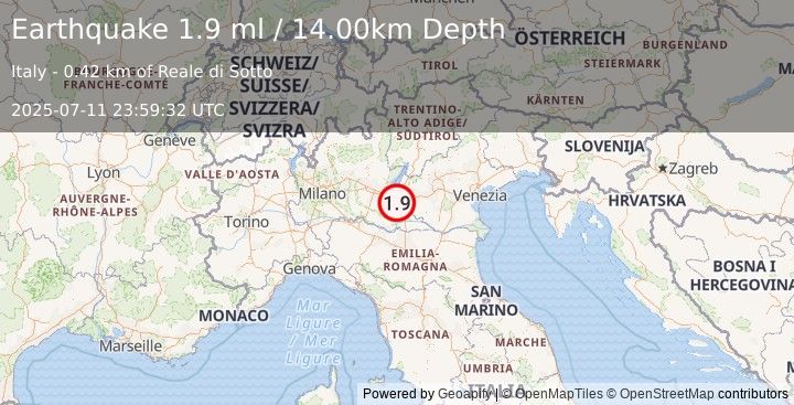 Earthquake NORTHERN ITALY (1.9 ml) (2025-07-11 23:59:32 UTC)