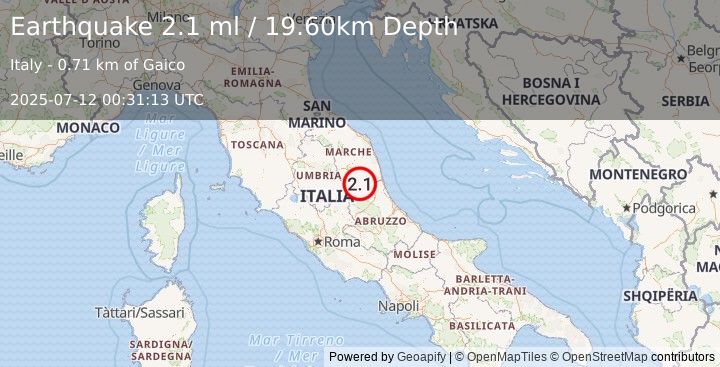 Earthquake CENTRAL ITALY (2.1 ml) (2025-07-12 00:31:13 UTC)