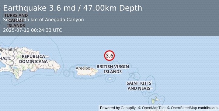 Earthquake VIRGIN ISLANDS REGION (3.6 md) (2025-07-12 00:24:33 UTC)