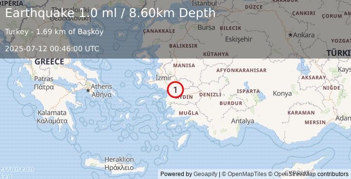 Earthquake WESTERN TURKEY (1.0 ml) (2025-07-12 00:46:00 UTC)