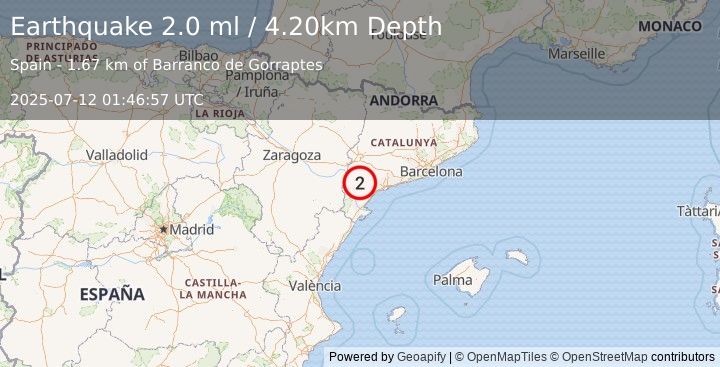 Earthquake SPAIN (2.0 ml) (2025-07-12 01:46:57 UTC)