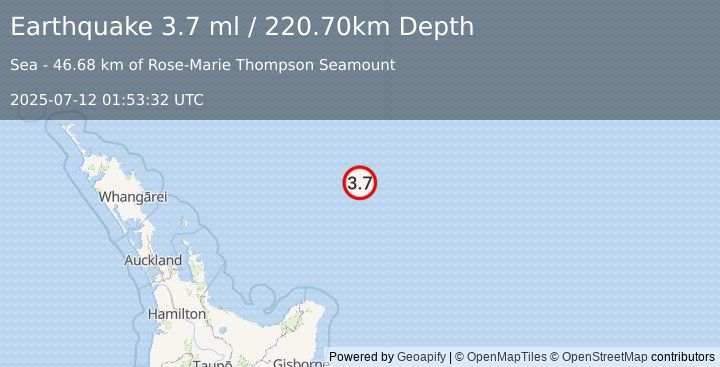 Earthquake OFF E. COAST OF N. ISLAND, N.Z. (3.7 ml) (2025-07-12 01:53:32 UTC)