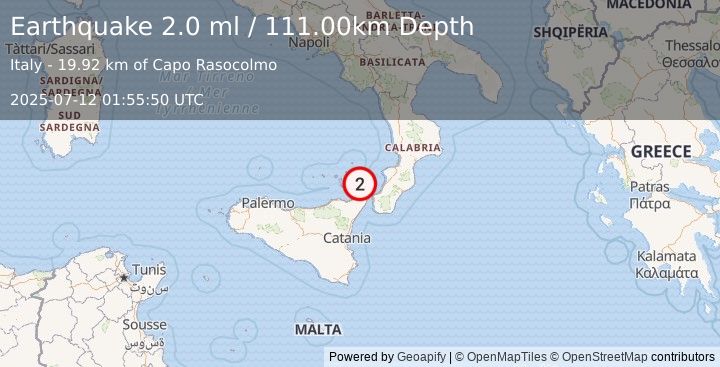 Earthquake SICILY, ITALY (2.0 ml) (2025-07-12 01:55:50 UTC)