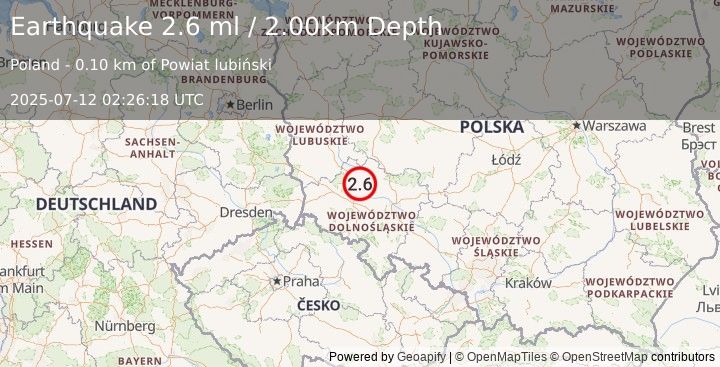 Earthquake POLAND (2.6 ml) (2025-07-12 02:26:18 UTC)
