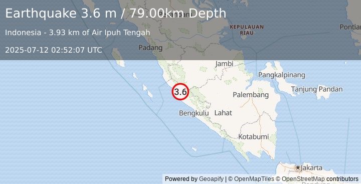 Earthquake SOUTHERN SUMATRA, INDONESIA (3.6 m) (2025-07-12 02:52:07 UTC)