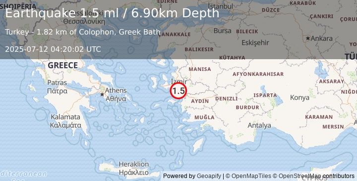Earthquake WESTERN TURKEY (1.5 ml) (2025-07-12 04:20:02 UTC)