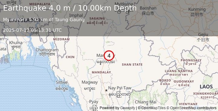 Earthquake MYANMAR (4.0 m) (2025-07-12 05:13:31 UTC)