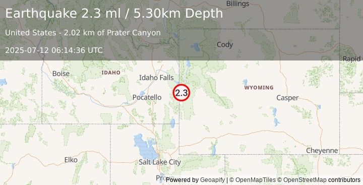 Earthquake WYOMING (2.3 ml) (2025-07-12 06:14:36 UTC)