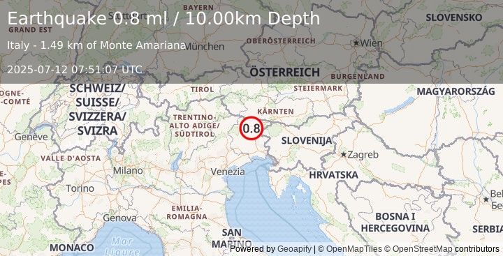 Earthquake NORTHERN ITALY (0.8 ml) (2025-07-12 07:51:07 UTC)