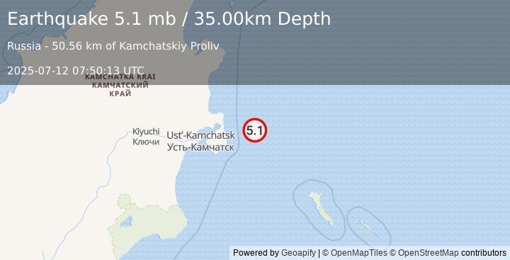 Earthquake KOMANDORSKIYE OSTROVA REGION (5.2 mb) (2025-07-12 07:50:08 UTC)