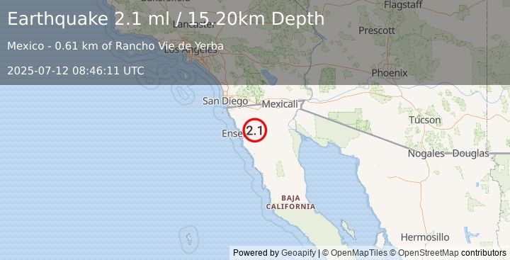 Earthquake BAJA CALIFORNIA, MEXICO (2.1 ml) (2025-07-12 08:46:11 UTC)