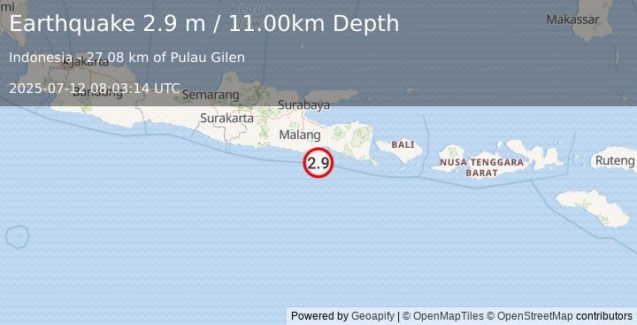 Earthquake JAVA, INDONESIA (2.9 m) (2025-07-12 08:03:14 UTC)