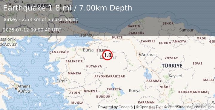 Earthquake WESTERN TURKEY (1.8 ml) (2025-07-12 09:00:40 UTC)