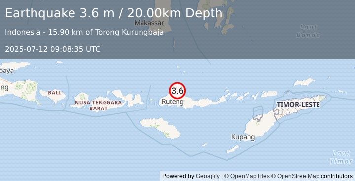 Earthquake FLORES REGION, INDONESIA (3.6 m) (2025-07-12 09:08:35 UTC)