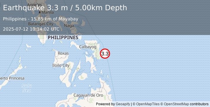 Earthquake SAMAR, PHILIPPINES (3.3 m) (2025-07-12 10:14:02 UTC)