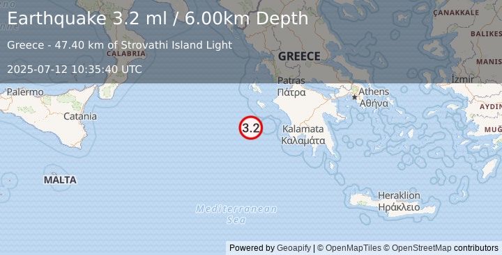 Earthquake IONIAN SEA (3.2 ml) (2025-07-12 10:35:40 UTC)