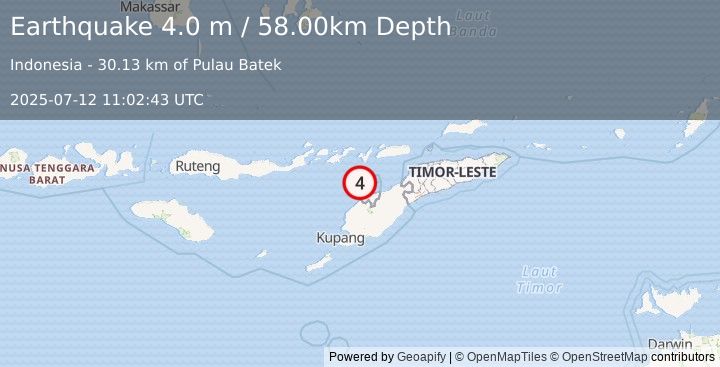 Earthquake TIMOR REGION (4.0 m) (2025-07-12 11:02:43 UTC)