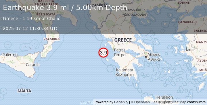 Earthquake GREECE (4.0 ml) (2025-07-12 11:30:34 UTC)