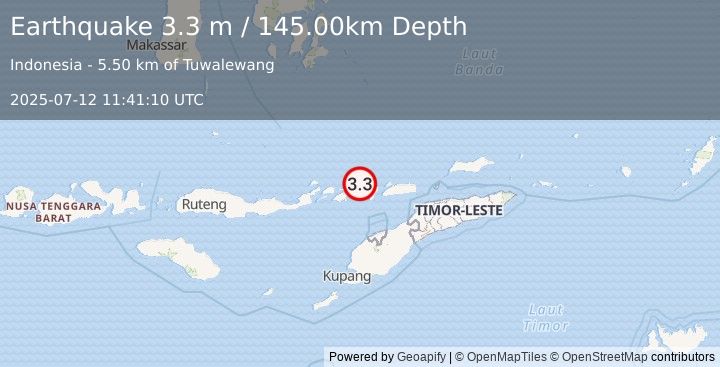Earthquake FLORES REGION, INDONESIA (3.3 m) (2025-07-12 11:41:10 UTC)