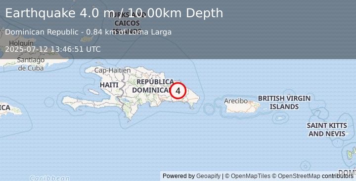 Earthquake DOMINICAN REPUBLIC (4.0 m) (2025-07-12 13:46:51 UTC)