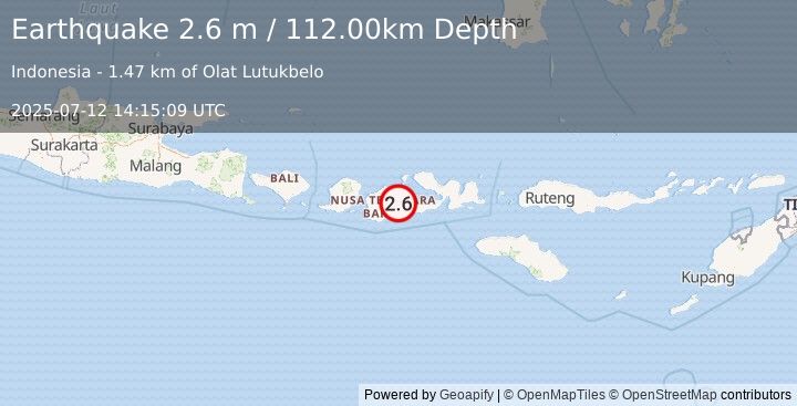 Earthquake SUMBAWA REGION, INDONESIA (2.6 m) (2025-07-12 14:15:09 UTC)