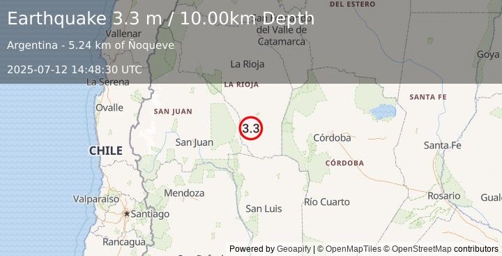 Earthquake LA RIOJA, ARGENTINA (3.3 m) (2025-07-12 14:48:30 UTC)