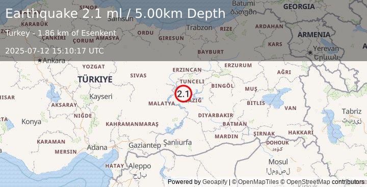 Earthquake EASTERN TURKEY (2.0 ml) (2025-07-12 15:10:18 UTC)