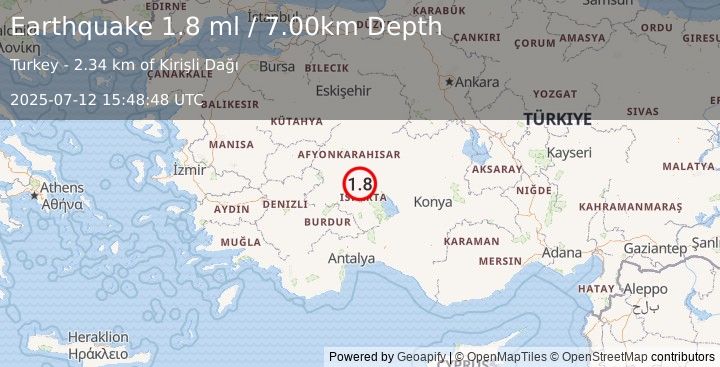 Earthquake WESTERN TURKEY (1.8 ml) (2025-07-12 15:48:48 UTC)