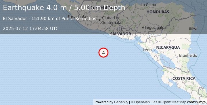 Earthquake OFFSHORE EL SALVADOR (3.5 m) (2025-07-12 17:05:12 UTC)