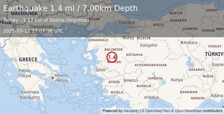 Earthquake WESTERN TURKEY (1.4 ml) (2025-07-12 17:07:38 UTC)