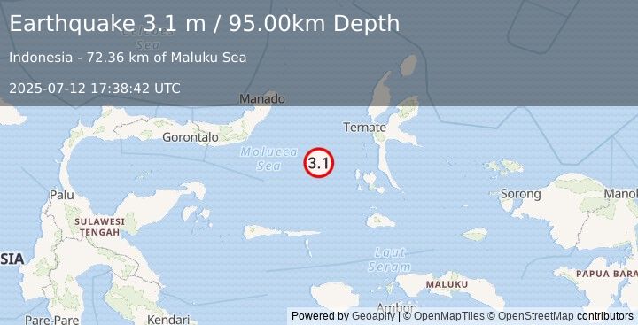 Earthquake MOLUCCA SEA (3.1 m) (2025-07-12 17:38:42 UTC)