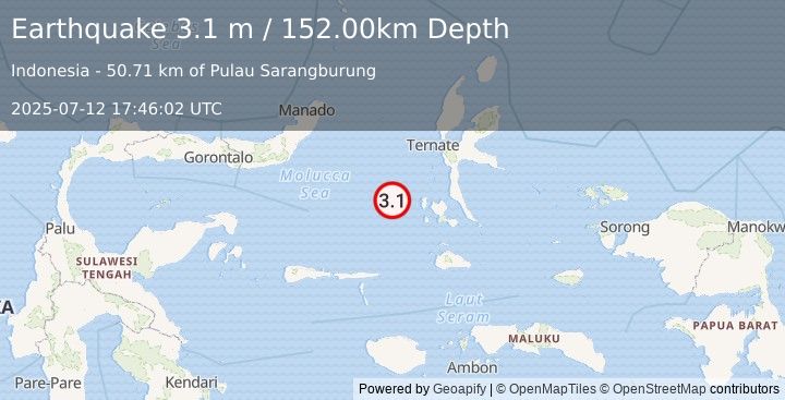 Earthquake MOLUCCA SEA (3.1 m) (2025-07-12 17:46:02 UTC)