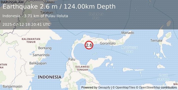 Earthquake MINAHASA, SULAWESI, INDONESIA (2.6 m) (2025-07-12 18:20:41 UTC)