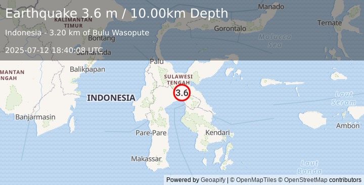 Earthquake SULAWESI, INDONESIA (3.6 m) (2025-07-12 18:40:08 UTC)