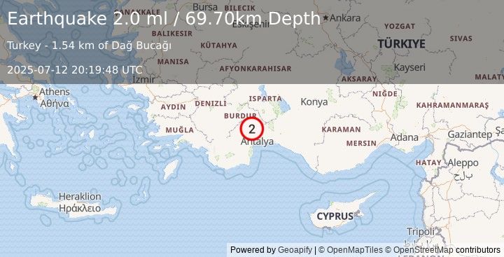 Earthquake WESTERN TURKEY (2.0 ml) (2025-07-12 20:19:48 UTC)