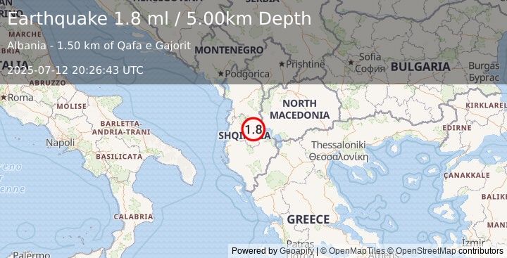 Earthquake ADRIATIC SEA (2.2 ml) (2025-07-12 20:26:21 UTC)