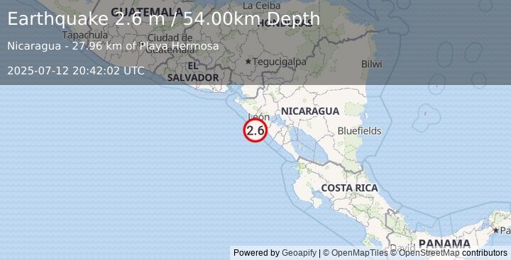Earthquake NICARAGUA (2.6 m) (2025-07-12 20:42:02 UTC)