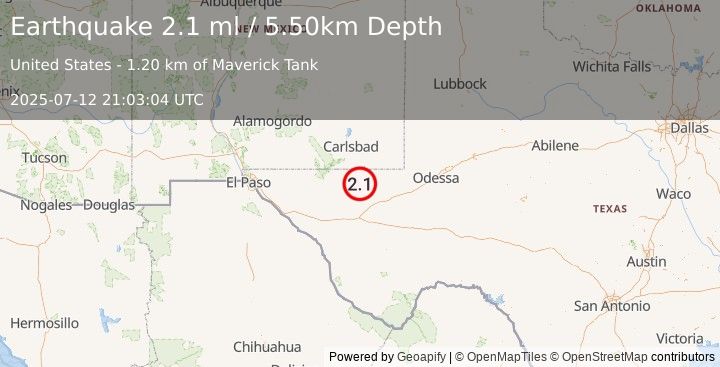 Earthquake WESTERN TEXAS (2.1 ml) (2025-07-12 21:03:04 UTC)