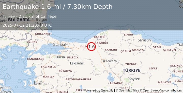 Earthquake WESTERN TURKEY (1.6 ml) (2025-07-12 21:23:40 UTC)