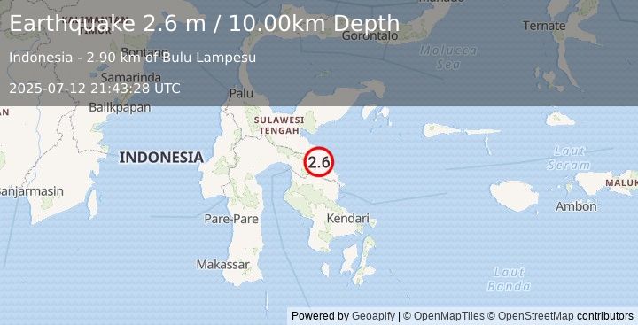 Earthquake SULAWESI, INDONESIA (2.6 m) (2025-07-12 21:43:28 UTC)