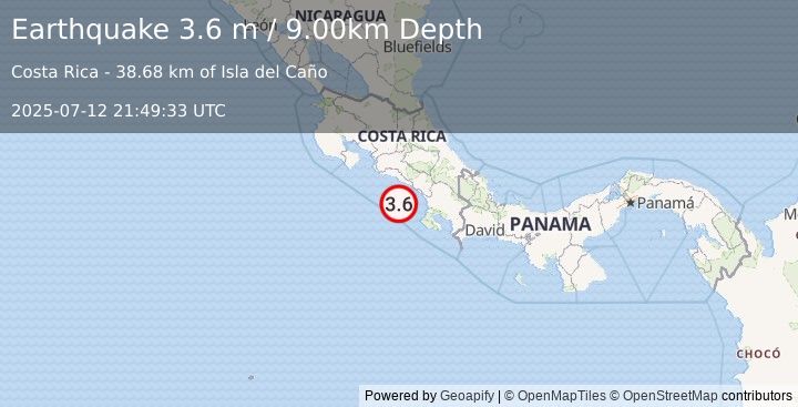 Earthquake OFF COAST OF COSTA RICA (3.6 m) (2025-07-12 21:49:33 UTC)