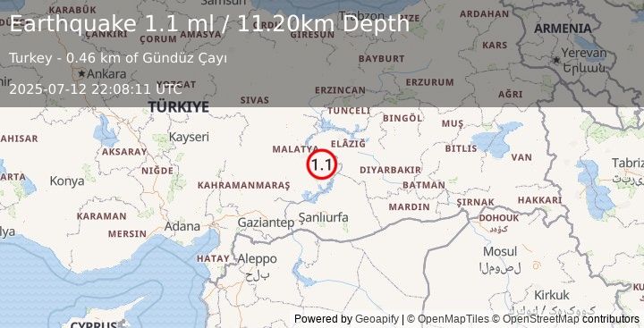 Earthquake EASTERN TURKEY (1.1 ml) (2025-07-12 22:08:11 UTC)