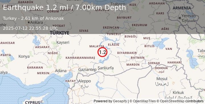 Earthquake EASTERN TURKEY (1.2 ml) (2025-07-12 22:55:28 UTC)