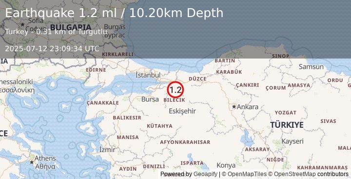 Earthquake WESTERN TURKEY (1.2 ml) (2025-07-12 23:09:34 UTC)