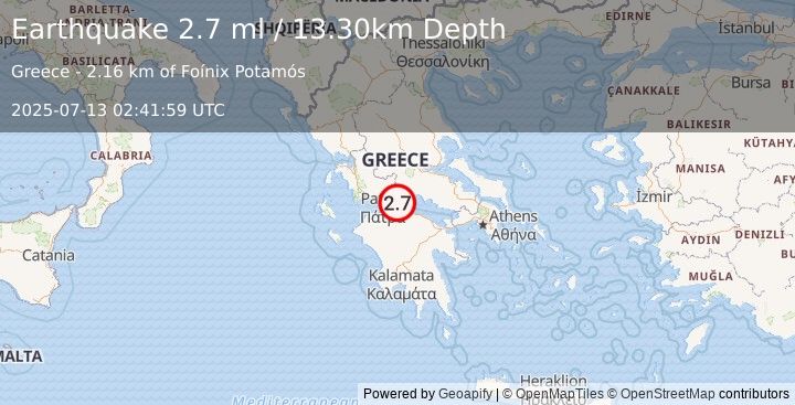 Earthquake GREECE (2.7 ml) (2025-07-13 02:41:59 UTC)