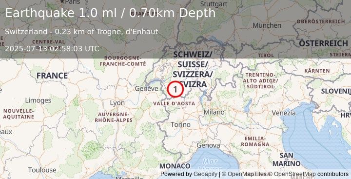 Earthquake SWITZERLAND (1.0 ml) (2025-07-13 02:58:03 UTC)