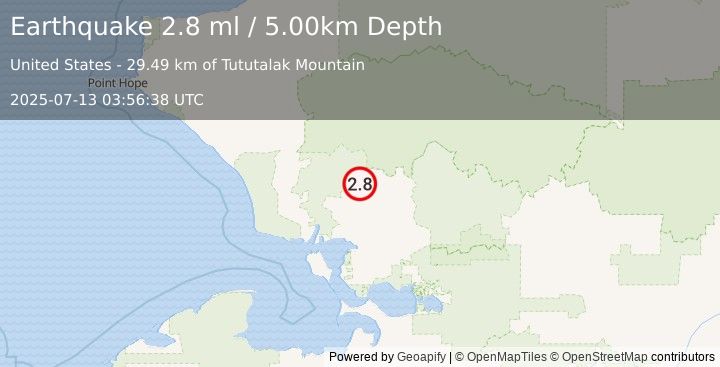 Earthquake NORTHERN ALASKA (2.8 ml) (2025-07-13 03:56:38 UTC)