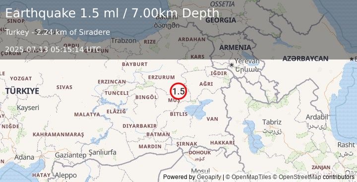Earthquake EASTERN TURKEY (1.5 ml) (2025-07-13 05:15:14 UTC)