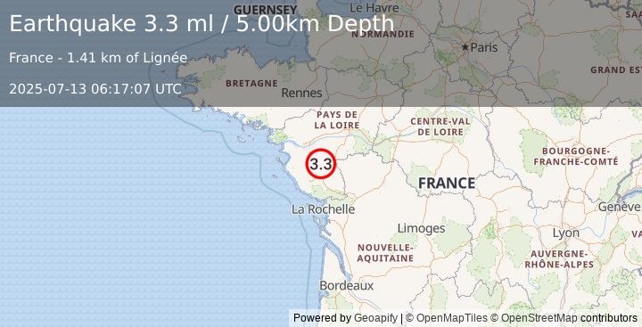 Earthquake FRANCE (3.3 ml) (2025-07-13 06:17:07 UTC)