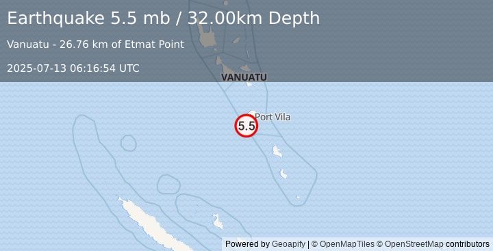 Earthquake VANUATU (5.3 mw) (2025-07-13 06:16:50 UTC)